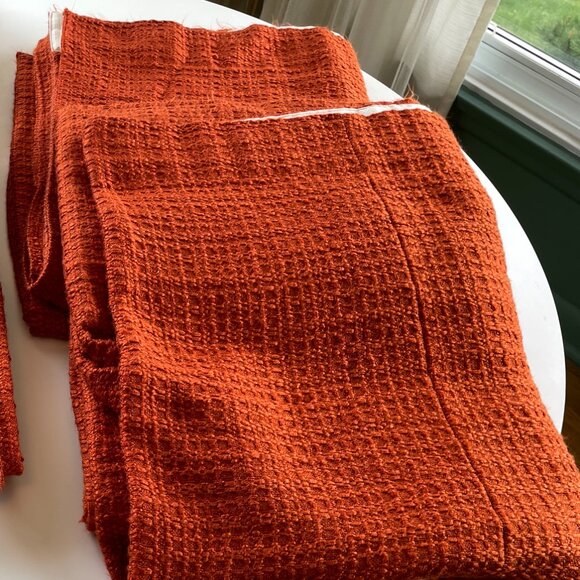 Vintage 70s pleated curtain, burnt orange/brick thick woven panel,  price for 1 - Picture 9 of 10